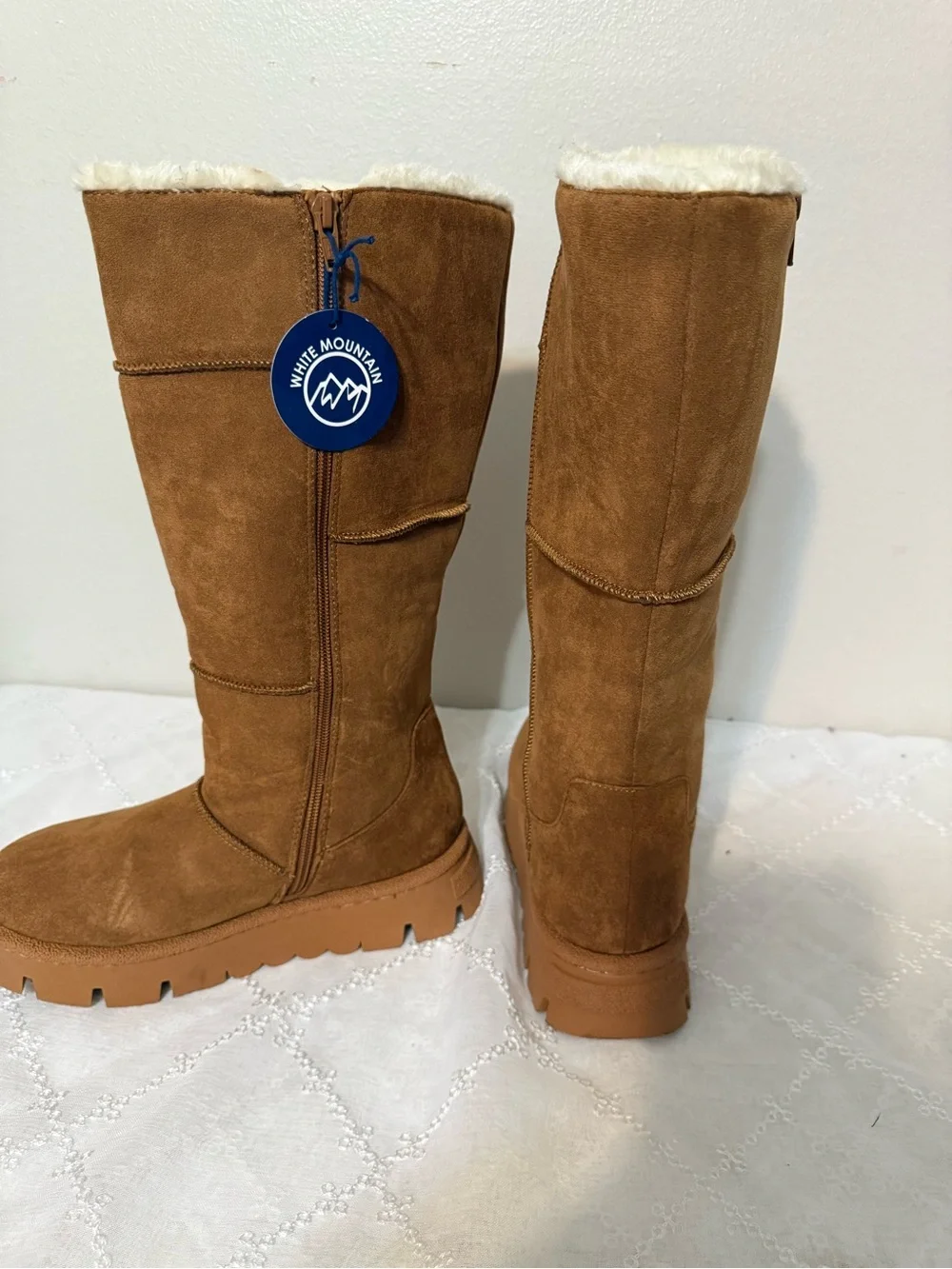 White Mountain Tall Chestnut Suede Fur-Lined Boots